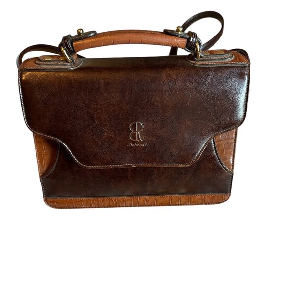 Vintage 1980’s Belle Rose Leather Handbag Very Good Condition Brown/Tan Spacious - Picture 1 of 15